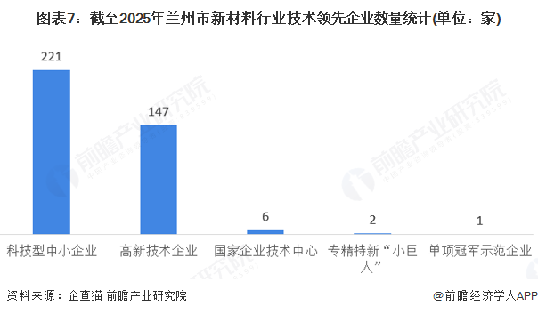 图表7:截至2025年兰州市新材料行业技术领先企业数量统计(单位:家)