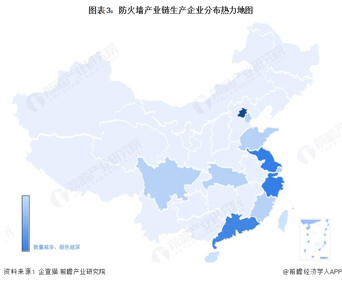 图表3：防火墙产业链生产企业分布热力地图