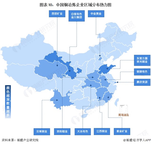图表10：中国铜冶炼企业区域分布热力图