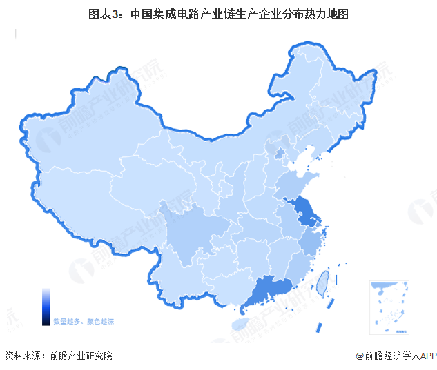 图表3：中国集成电路产业链生产企业分布热力地图
