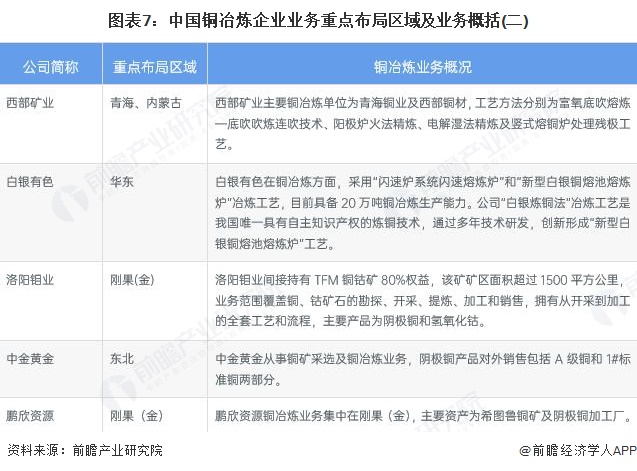 图表7：中国铜冶炼企业业务重点布局区域及业务概括(二)