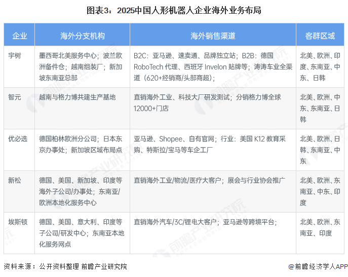 图表3：2025中国人形机器人企业海外业务布局