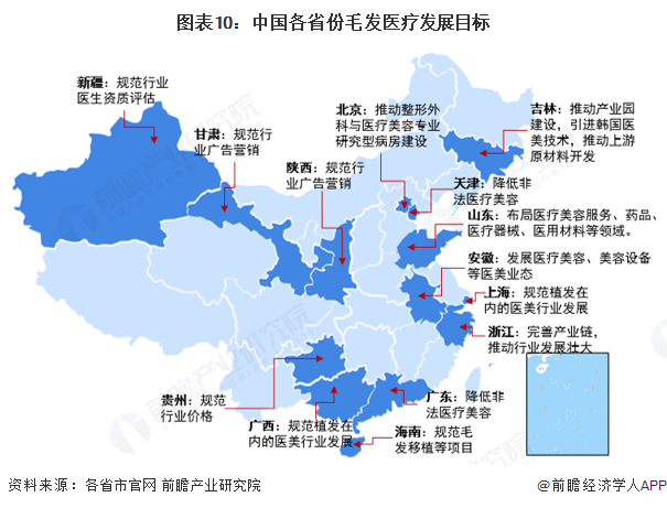 图表10：中国各省份毛发医疗发展目标