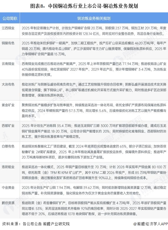 图表8：中国铜冶炼行业上市公司-铜冶炼业务规划