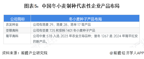 图表5：中国冬小麦制种代表性企业产品布局