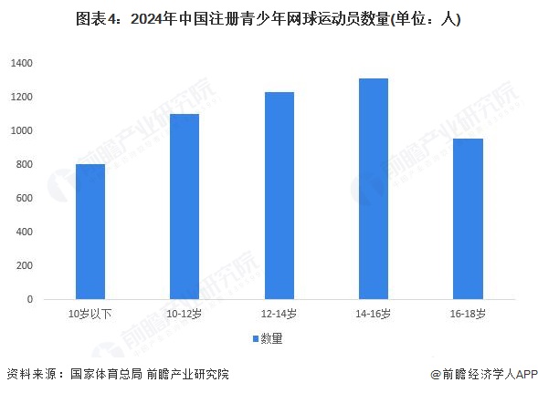 图表4：2024年中国注册青少年网球运动员数量(单位：人)