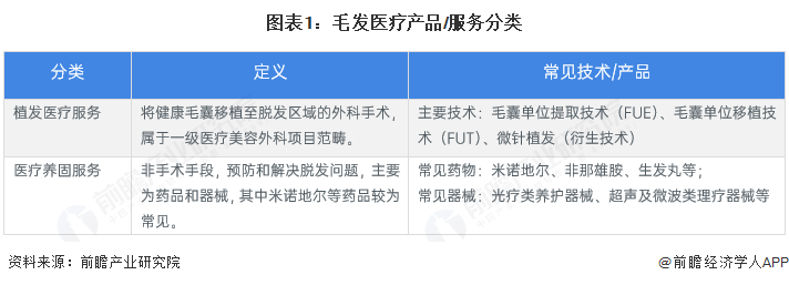 图表1:毛发医疗产品/服务分类