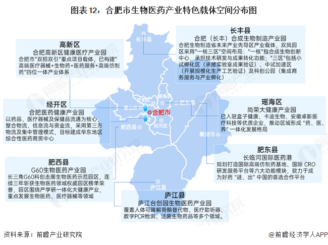 图表12：合肥市生物医药产业特色载体空间分布图