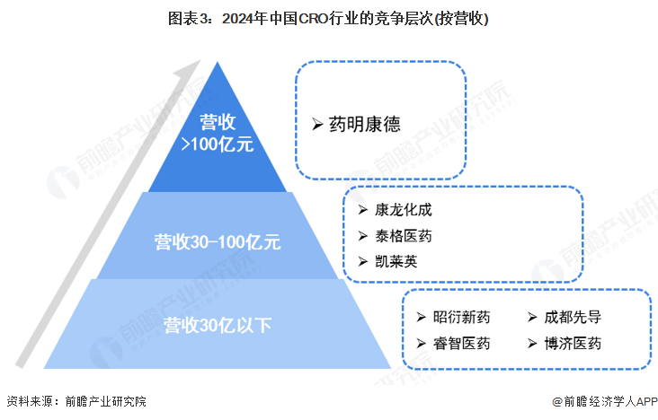 图表3：2024年中国CRO行业的竞争层次(按营收)