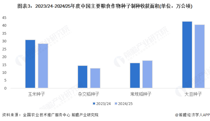 图表3：2023/24-2024/25年度中国主要粮食作物种子制种收获面积(单位：万公顷)