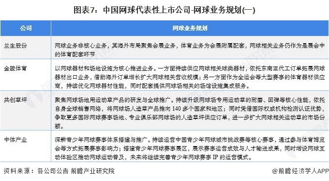 图表7：中国网球代表性上市公司-网球业务规划(一)