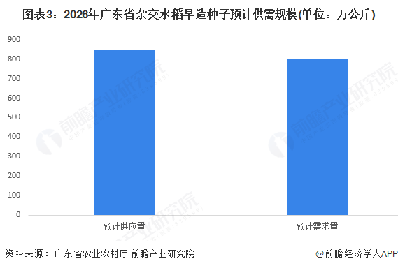 图表3：2026年广东省杂交水稻早造种子预计供需规模(单位：万公斤)