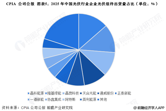 图表5：2025年中国光伏行业企业光伏组件出货量占比(单位：%)
