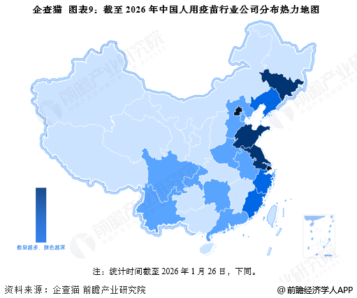 图表9：截至2026年中国人用疫苗行业公司分布热力地图