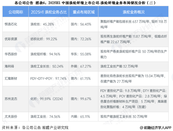 图表6：2025H1中国涤纶纤维上市公司-涤纶纤维业务布局情况分析(二)