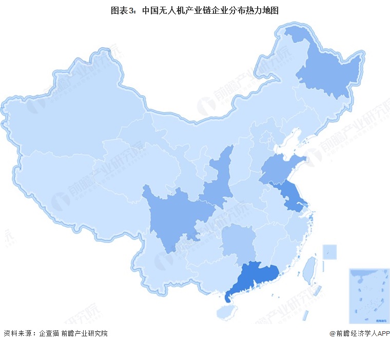 图表3：中国无人机产业链企业分布热力地图