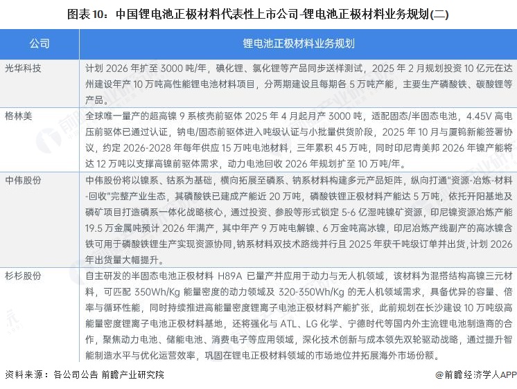 图表10：中国锂电池正极材料代表性上市公司-锂电池正极材料业务规划(二)