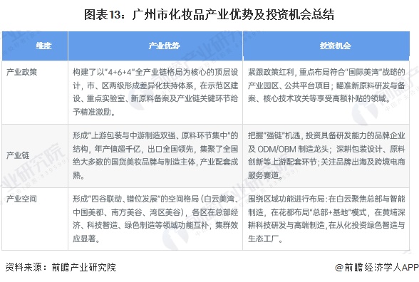 图表13：广州市化妆品产业优势及投资机会总结