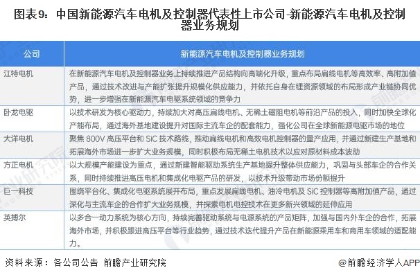 图表9：中国新能源汽车电机及控制器代表性上市公司-新能源汽车电机及控制器业务规划
