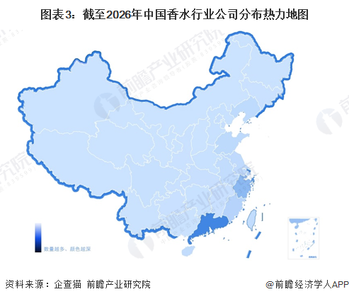 图表3：截至2026年中国香水行业公司分布热力地图