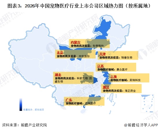 图表3：2026年中国宠物医疗行业上市公司区域热力图（按所属地）