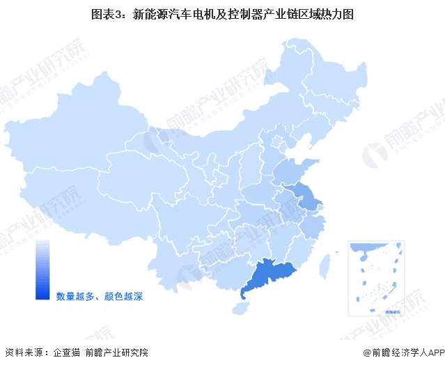 图表3：新能源汽车电机及控制器产业链区域热力图