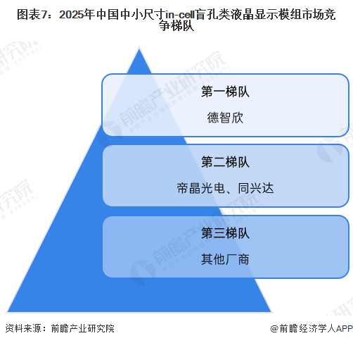 图表7：2025年中国中小尺寸in-cell盲孔类液晶显示模组市场竞争梯队