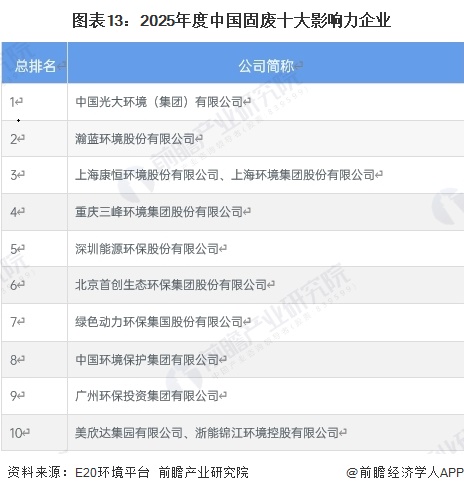 图表13：2025年度中国固废十大影响力企业