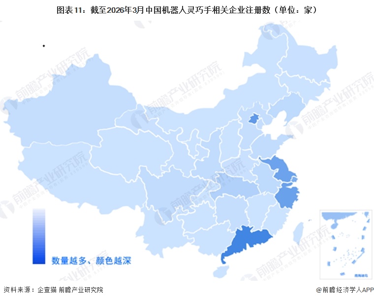 图表11：截至2026年3月中国机器人灵巧手相关企业注册数（单位：家）