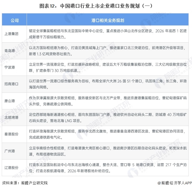 图表12：中国港口行业上市企业港口业务规划（一）