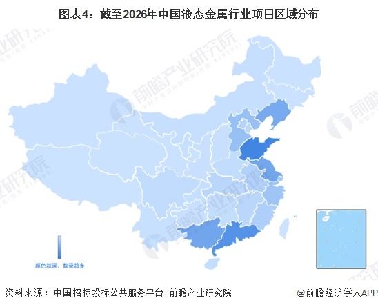 图表4：截至2026年中国液态金属行业项目区域分布  