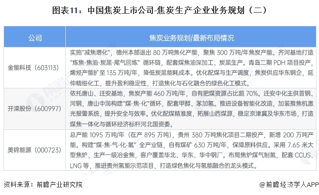 图表11:中国焦炭上市公司-焦炭生产企业业务规划(二)
