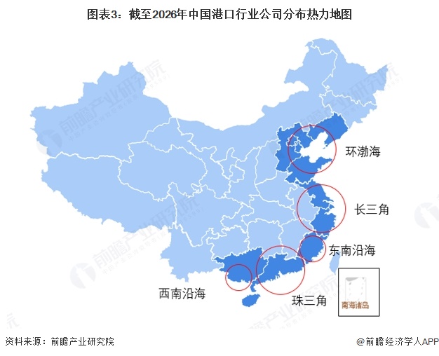 图表3:截至2026年中国港口行业公司分布热力地图