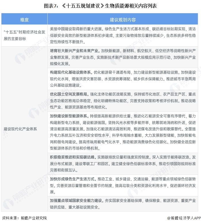 图表7：《十五五规划建议》生物质能源相关内容列表