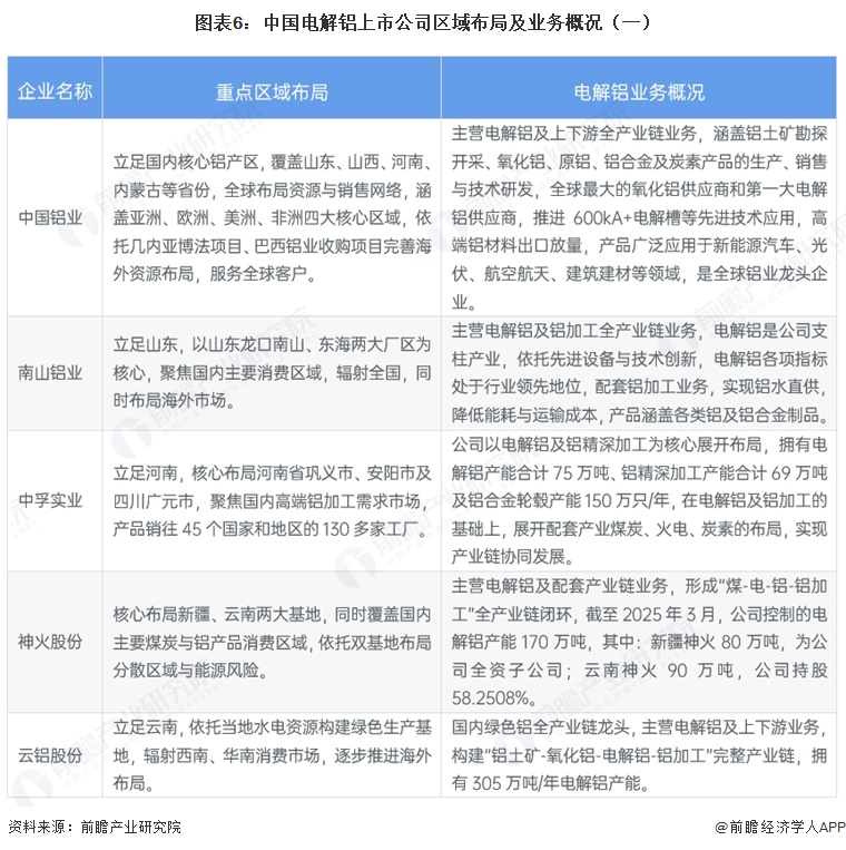 图表6:中国电解铝上市公司区域布局及业务概况(一)