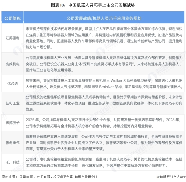 图表10:中国机器人灵巧手上市公司发展战略