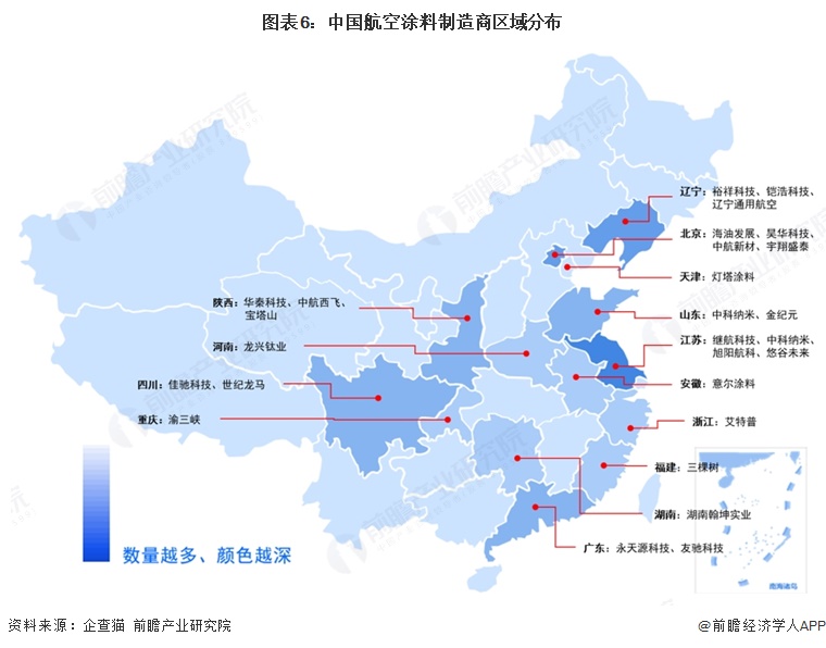 图表6:中国航空涂料制造商区域分布