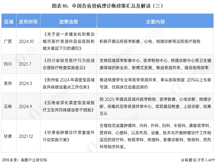 图表10:中国各省份病理诊断政策汇总及解读(三)