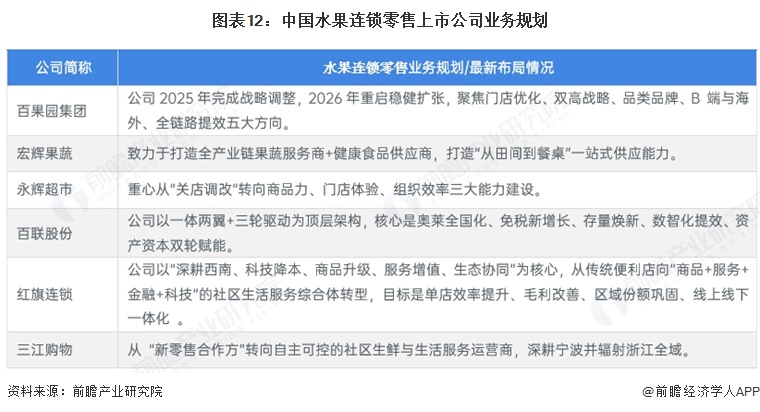 图表12:中国水果连锁零售上市公司业务规划
