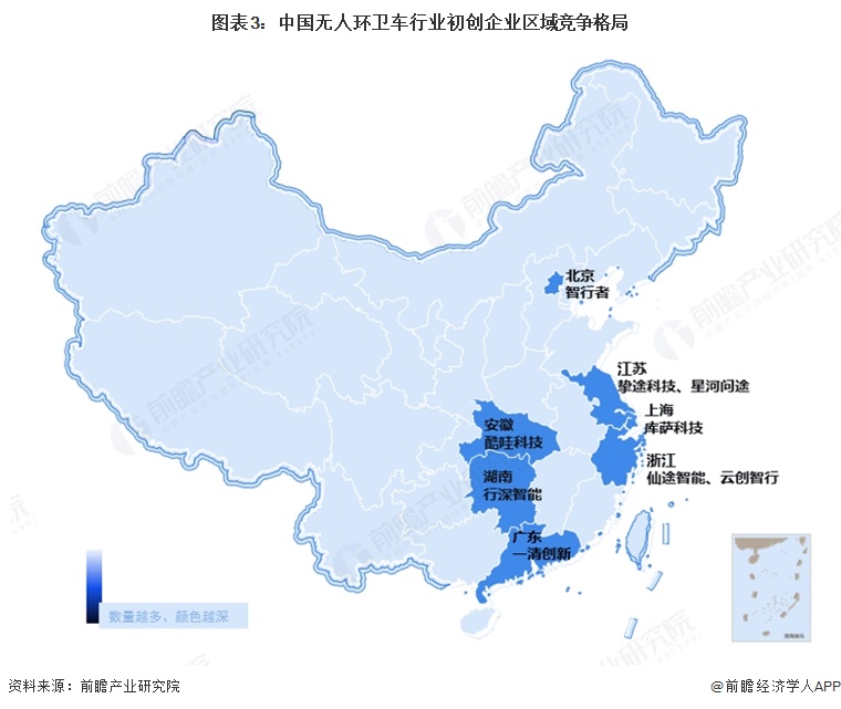 图表3:中国无人环卫车行业初创企业区域竞争格局