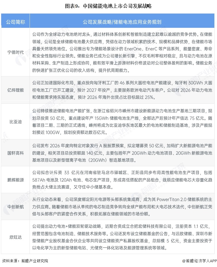 图表9:中国储能电池上市公司发展战略