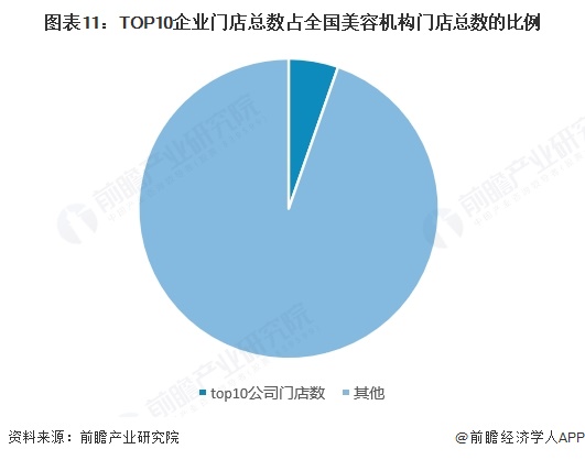 图表11:TOP10企业门店总数占全国美容机构门店总数的比例