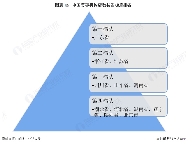图表12:中国美容机构店数按省梯度排名