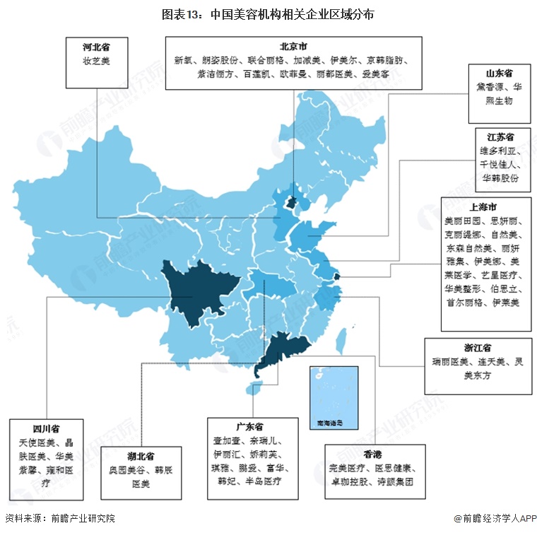 图表13:中国美容机构相关企业区域分布