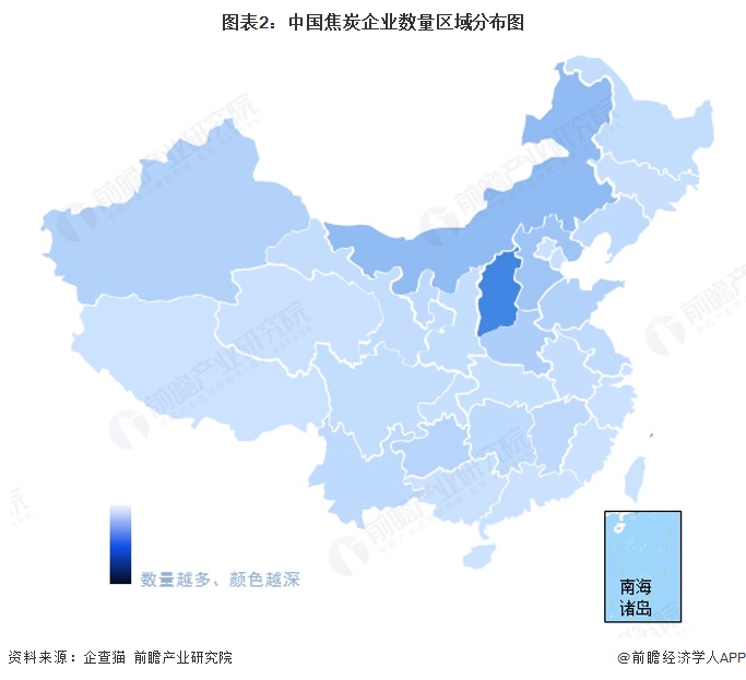 图表2：中国焦炭企业数量区域分布图