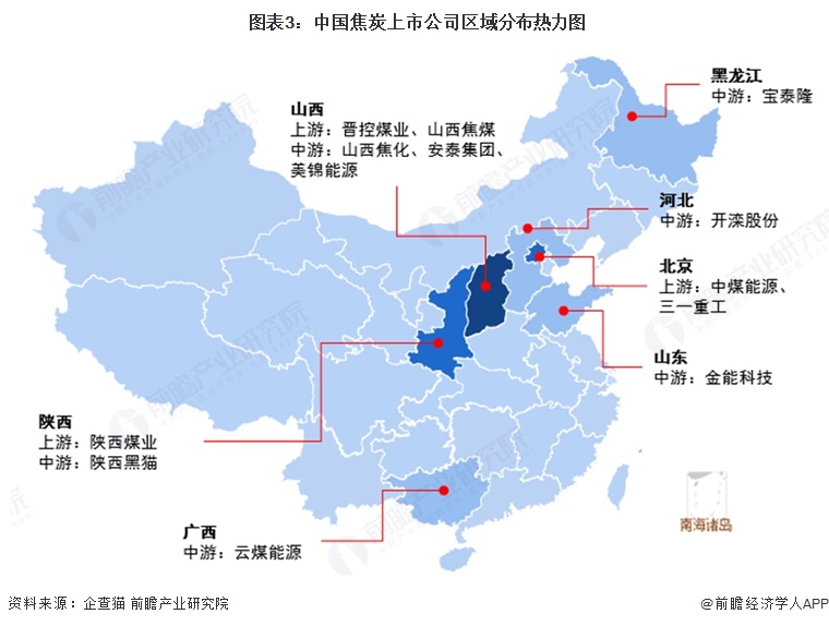  图表3：中国焦炭上市公司区域分布热力图
