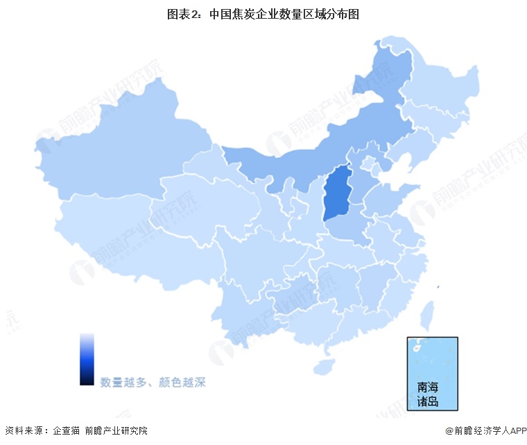 图表2：中国焦炭企业数量区域分布图
