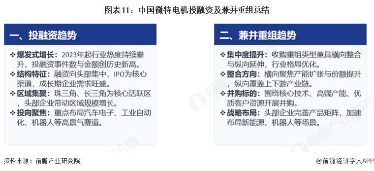 图表11:中国微特电机投融资及兼并重组总结