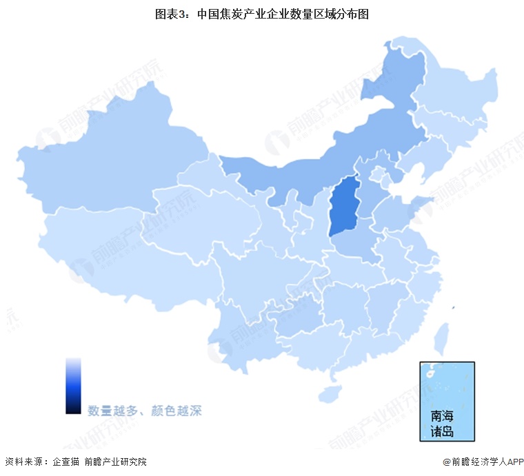 图表3：中国焦炭产业企业数量区域分布图