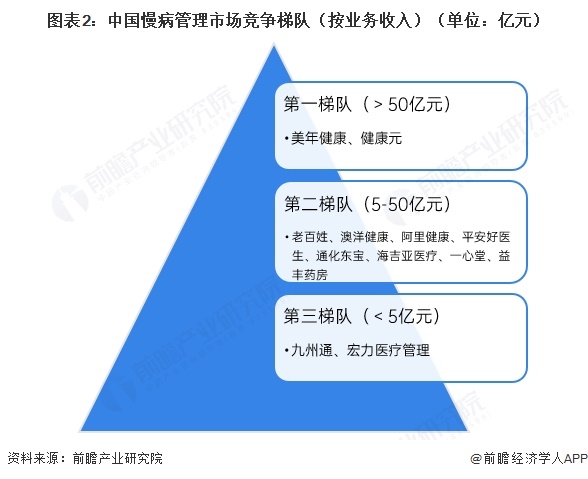 图表2：中国慢病管理市场竞争梯队（按业务收入）（单位：亿元）